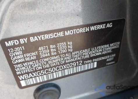 2012 BMW 528I from USA, damaged, VIN WBAXG5C50CDX02912